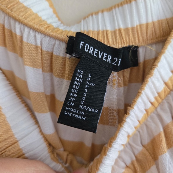 Beige/ Yellowish & White Striped Off-Shoulder A-Line Dress - Picture 5 of 9